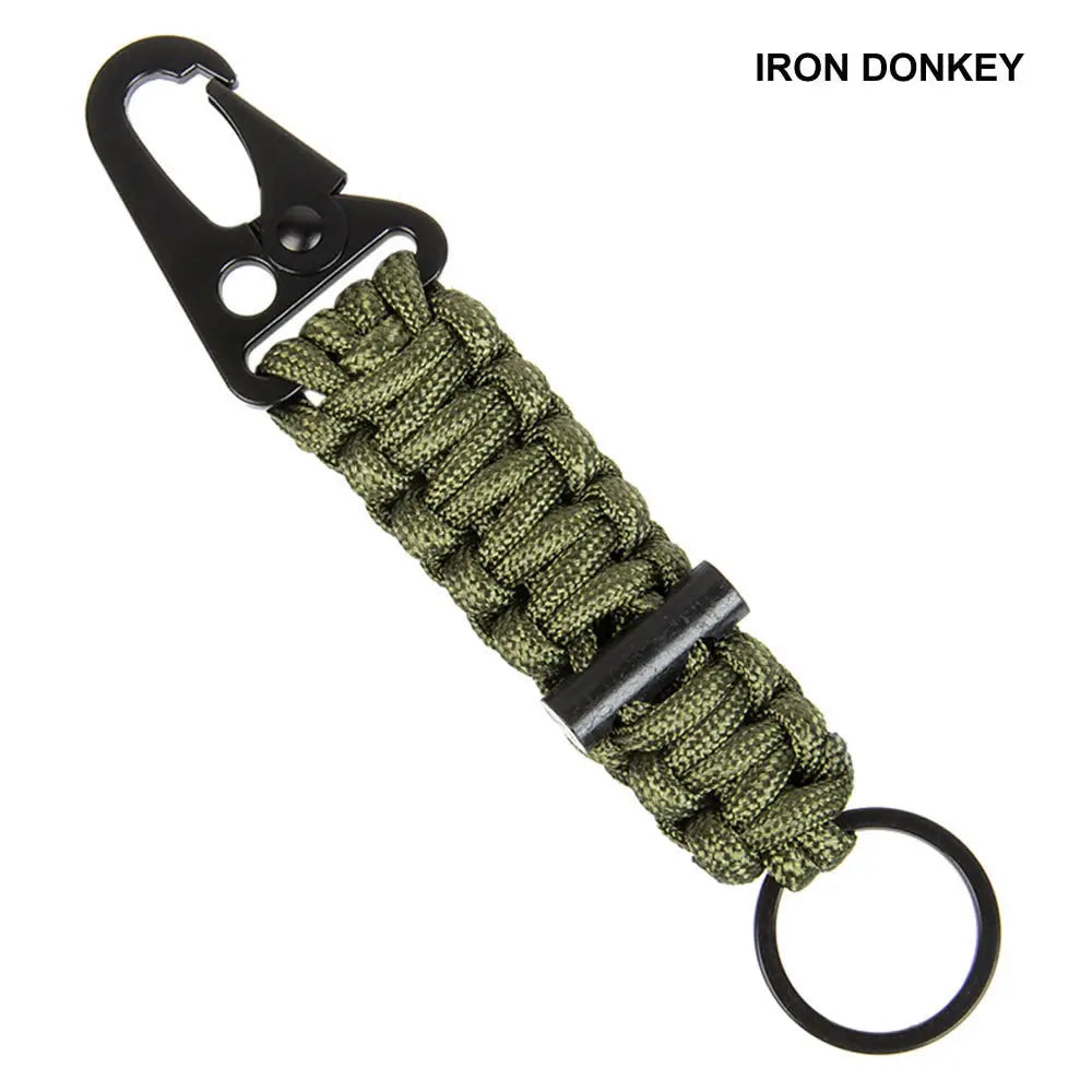 IRONDONKEY Outdoor Tactical Tool Camping Rope Carabiner Firestarter Paracord Keychain Survival