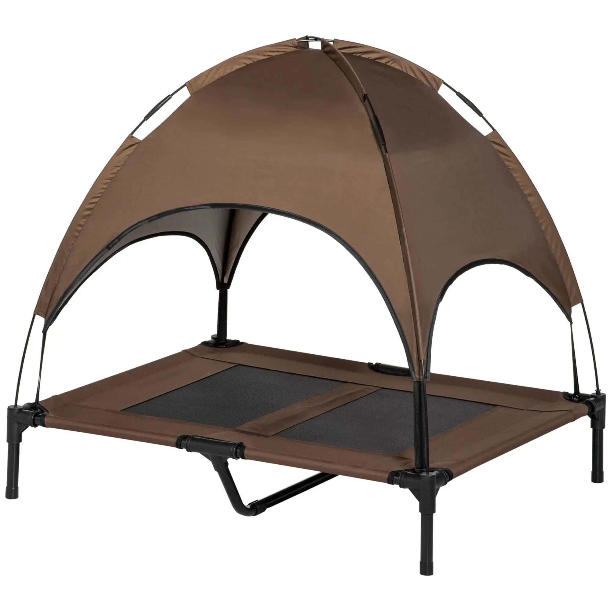 Portable 36-Inch Coffee Dog Cot with UV Protection Canopy Shade Elevate Your Pet's Camping Comfort