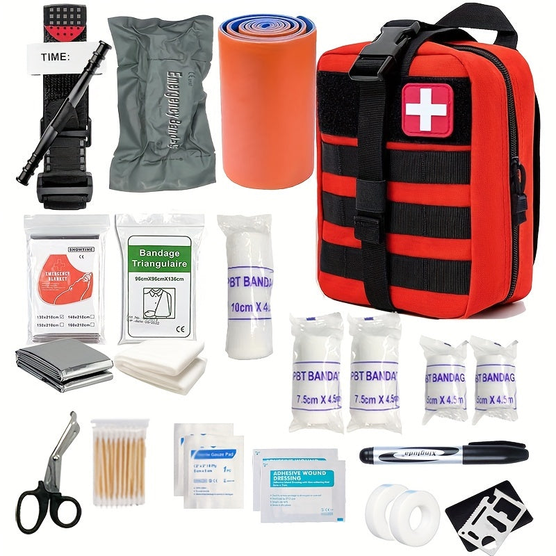70pcs Compact First Aid Kit with Tourniquet - EMT Grade Medical Supplies for Camping, Hiking & Emergency Survival