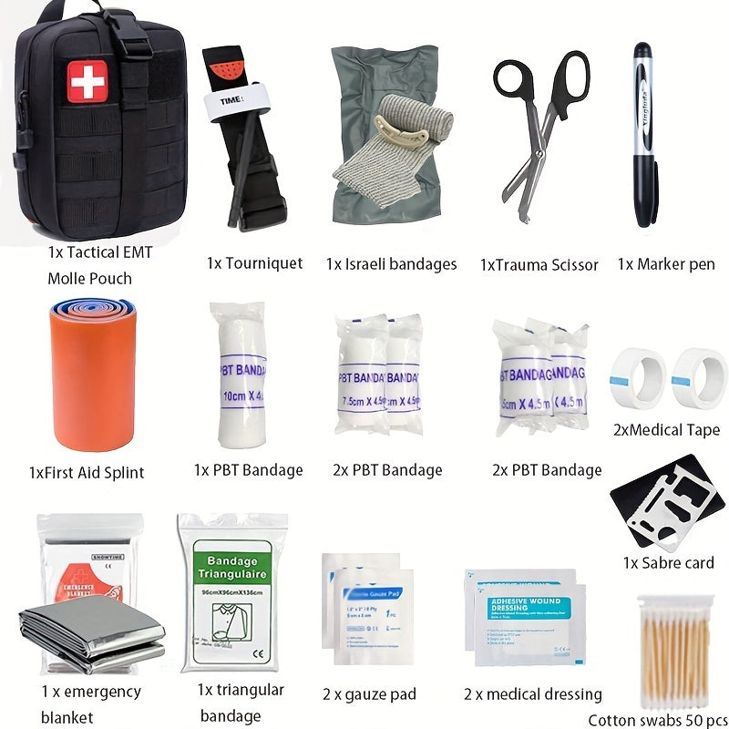 70pcs Compact First Aid Kit with Tourniquet - EMT Grade Medical Supplies for Camping, Hiking & Emergency Survival