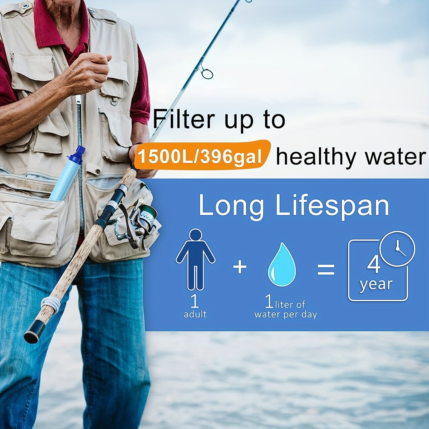 1pc Outdoor Water Filter, Personal Straw Water Filtration System, Emergency Survival Water Purifier For Camping Hiking Climbing Backpacking