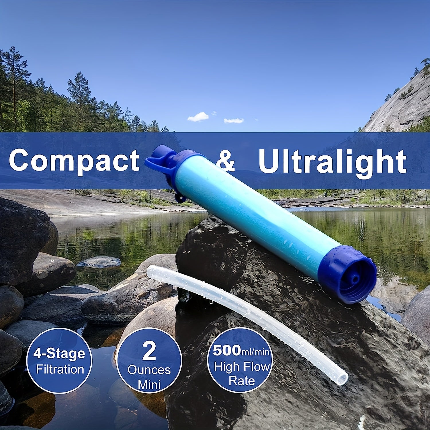 1pc Outdoor Water Filter, Personal Straw Water Filtration System, Emergency Survival Water Purifier For Camping Hiking Climbing Backpacking