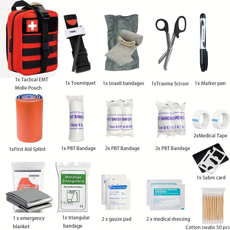 70pcs Compact First Aid Kit with Tourniquet - EMT Grade Medical Supplies for Camping, Hiking & Emergency Survival