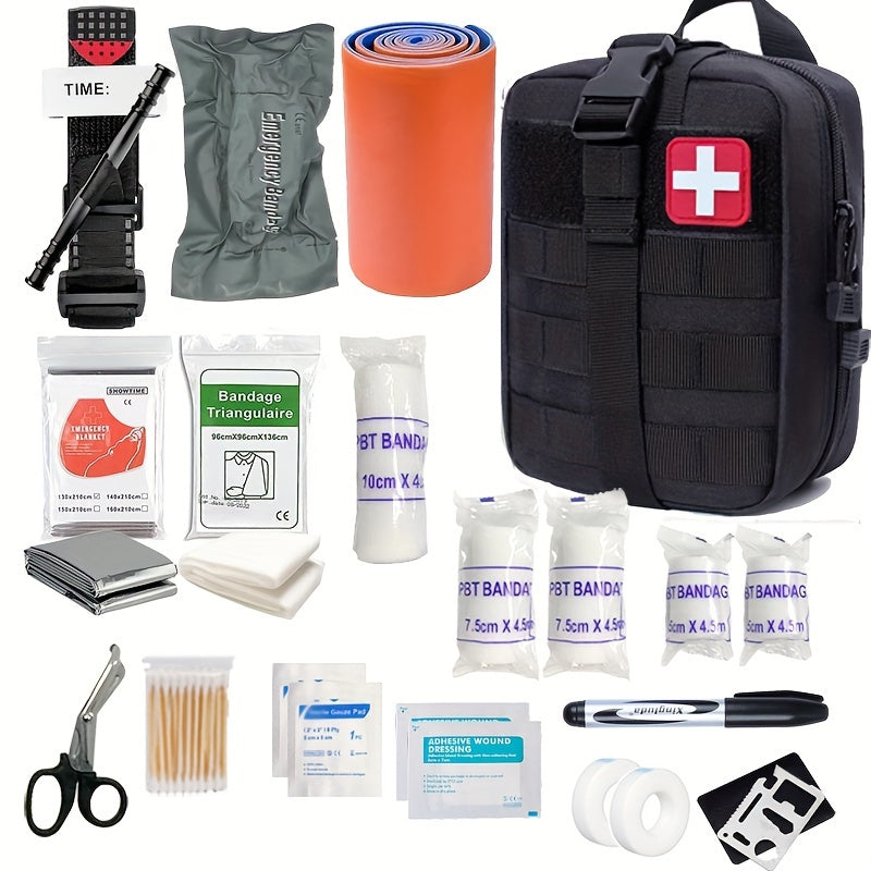 70pcs Compact First Aid Kit with Tourniquet - EMT Grade Medical Supplies for Camping, Hiking & Emergency Survival