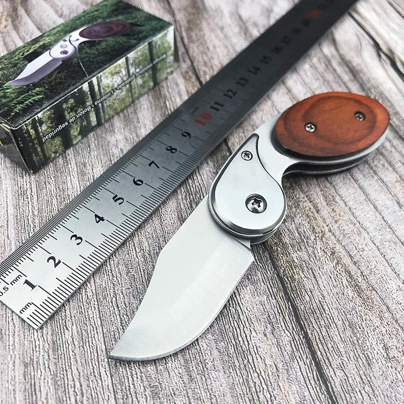 Mini camping EDC pocket knife 2.01 inch daily tactical self-defense tool knife wooden handle outdoor hunting survival knife