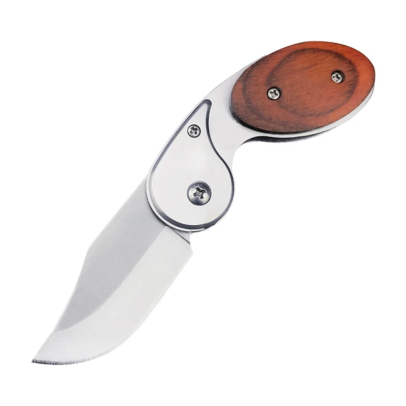 Mini camping EDC pocket knife 2.01 inch daily tactical self-defense tool knife wooden handle outdoor hunting survival knife