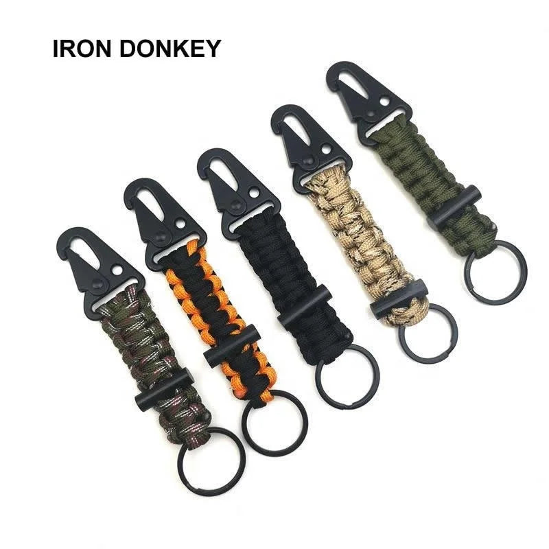 IRONDONKEY Outdoor Tactical Tool Camping Rope Carabiner Firestarter Paracord Keychain Survival