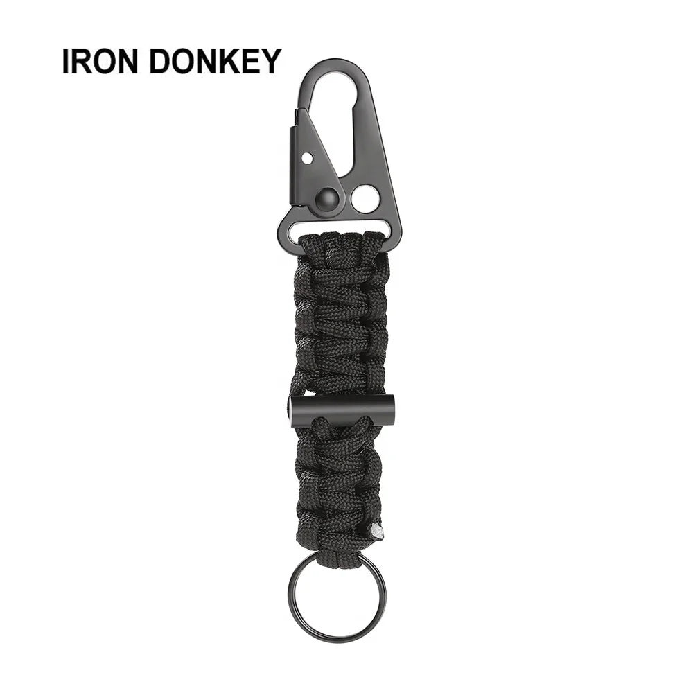IRONDONKEY Outdoor Tactical Tool Camping Rope Carabiner Firestarter Paracord Keychain Survival