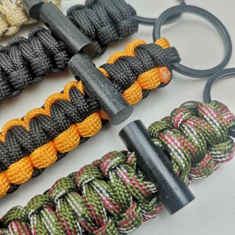 IRONDONKEY Outdoor Tactical Tool Camping Rope Carabiner Firestarter Paracord Keychain Survival