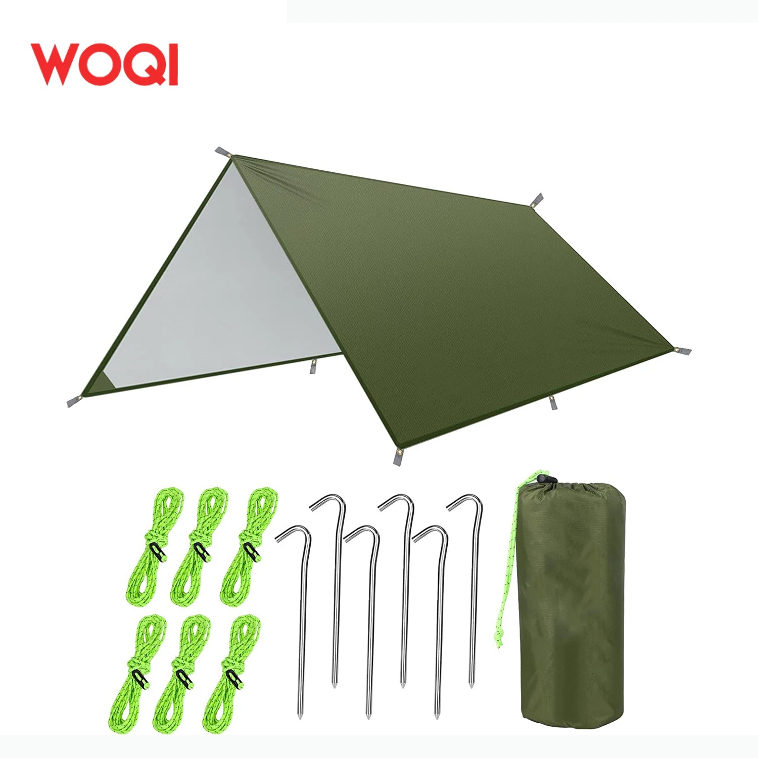 WOQI  Outdoor Camping Tent Rain Fly Tarp 210T Nylon Ripstop PU 3000 Waterproof Lightweight Survival Gear Shelter for Camping