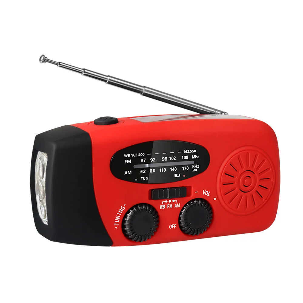 Portable Emergency Crank Weather Radio with USB Mobile Phone Charr Wind-up Solar Feature FM & AM Bands for Survival & SOS