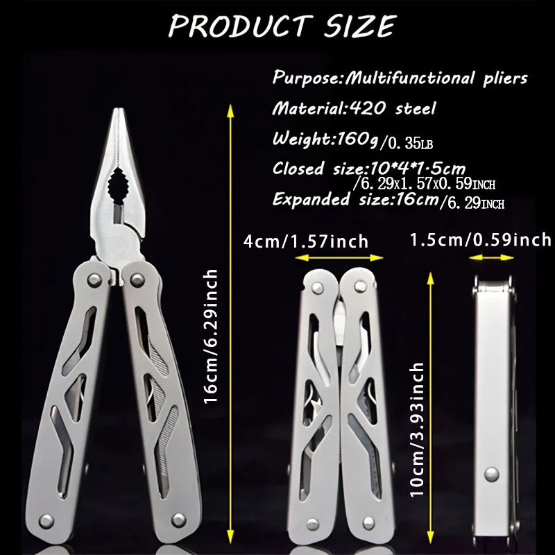 Multifunctional Outdoor Survival Mini Folding Screwdriver Wrench with Saw Blade Pocket Knife Wire Stripper Pliers Included
