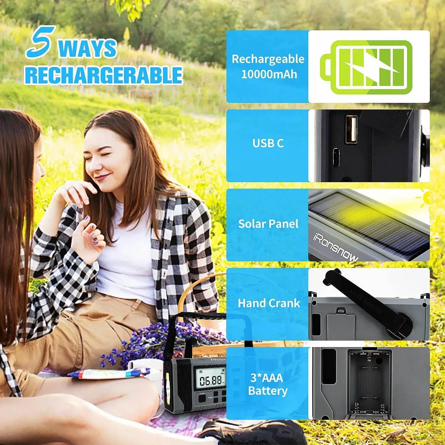 Best Price Mini Portable Solar Crank Powered LED Survival Flashlight Retro Style USB Light Speaker Waterproof FM Radio Emerncy