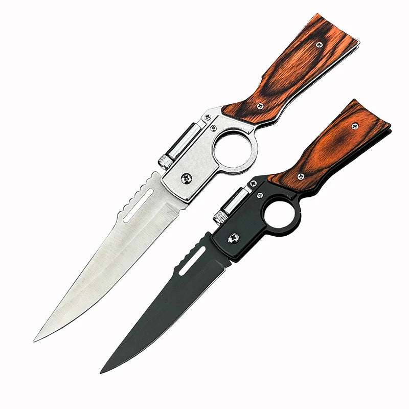 Outdoor Survival All-Around Folding Knife Portable Tactical Pocket EDC Multifunctional Lighting for Camping Hiking Wooden