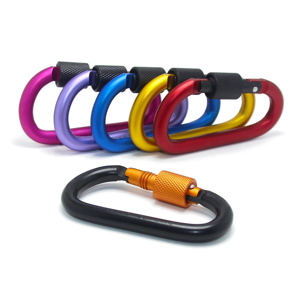 D Carabiner With Screw Lock Outdoor Camping Bold Tools Clasp Keychain Multi Survival Gear Travel Kit Aluminum Carabiner Keyring