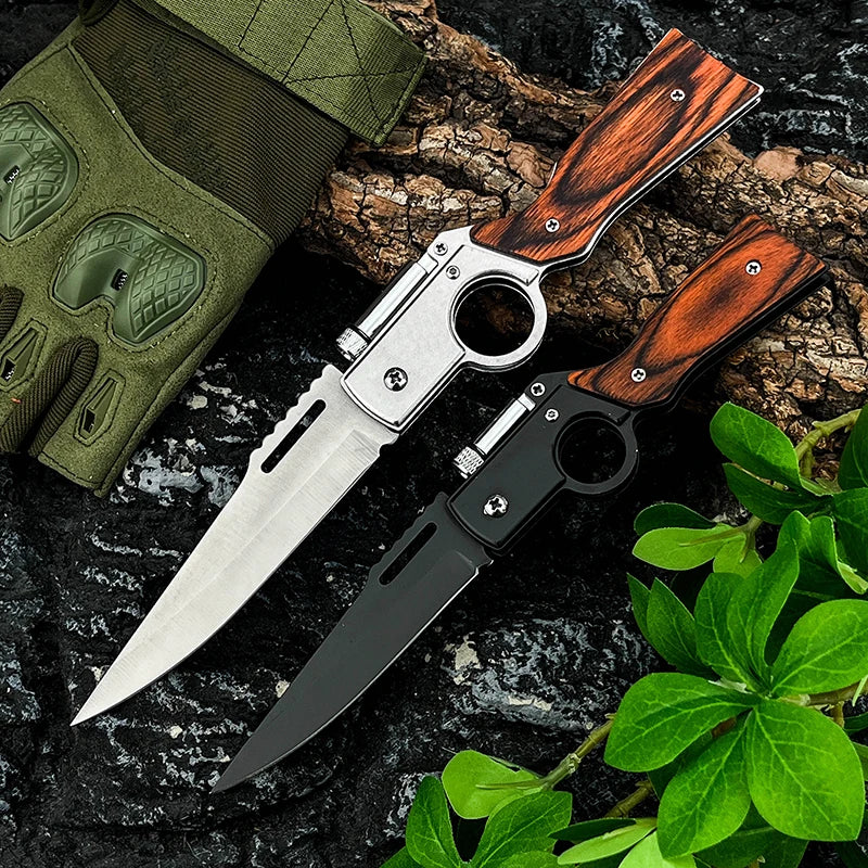 Outdoor Survival All-Around Folding Knife Portable Tactical Pocket EDC Multifunctional Lighting for Camping Hiking Wooden