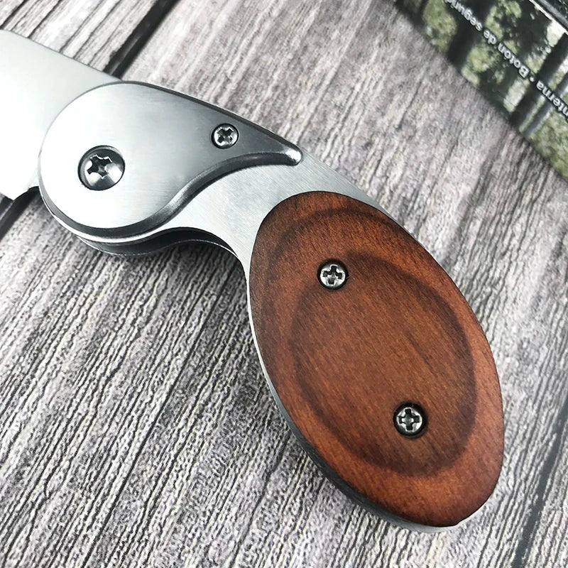 Mini camping EDC pocket knife 2.01 inch daily tactical self-defense tool knife wooden handle outdoor hunting survival knife