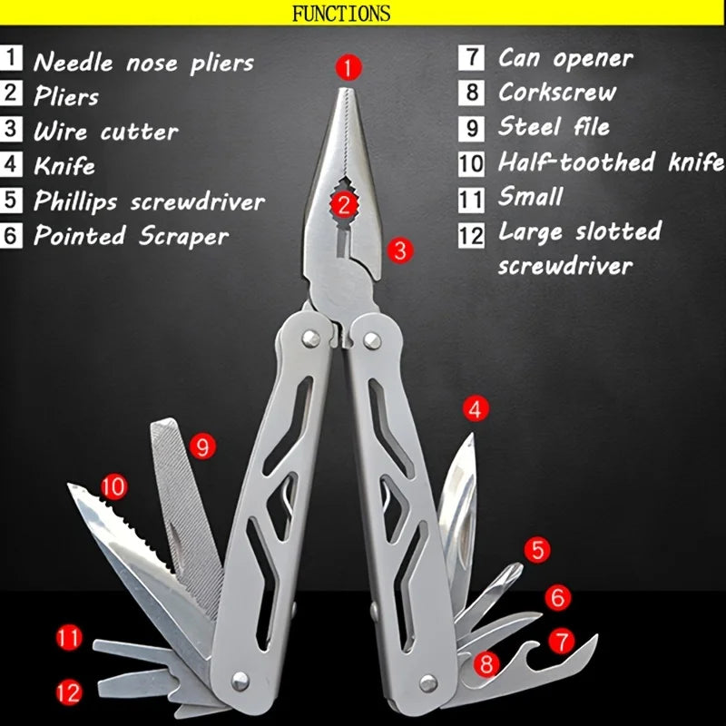 Multifunctional Outdoor Survival Mini Folding Screwdriver Wrench with Saw Blade Pocket Knife Wire Stripper Pliers Included