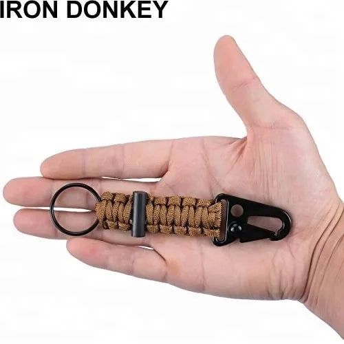 IRONDONKEY Outdoor Tactical Tool Camping Rope Carabiner Firestarter Paracord Keychain Survival