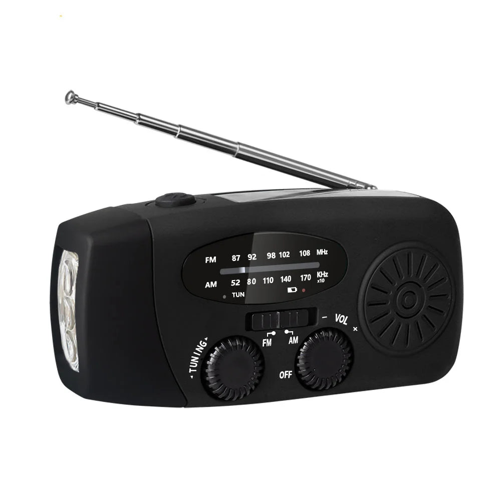 Portable Emergency Crank Weather Radio with USB Mobile Phone Charr Wind-up Solar Feature FM & AM Bands for Survival & SOS