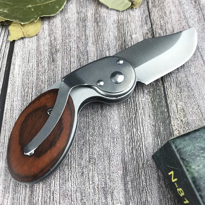 Mini camping EDC pocket knife 2.01 inch daily tactical self-defense tool knife wooden handle outdoor hunting survival knife