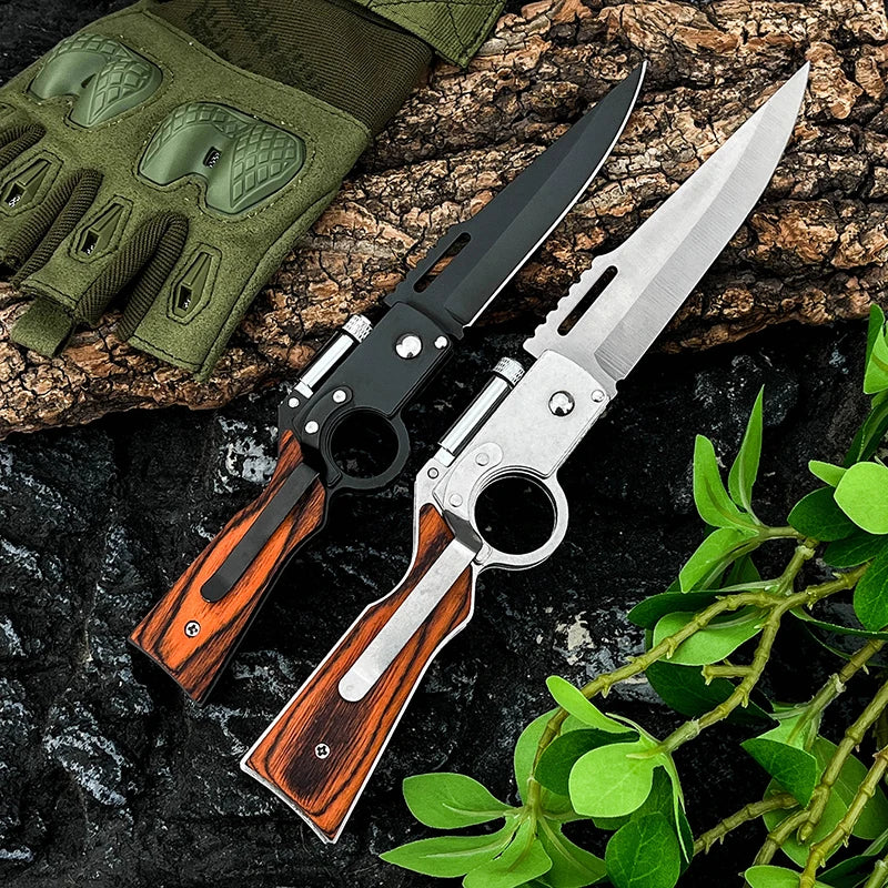 Outdoor Survival All-Around Folding Knife Portable Tactical Pocket EDC Multifunctional Lighting for Camping Hiking Wooden