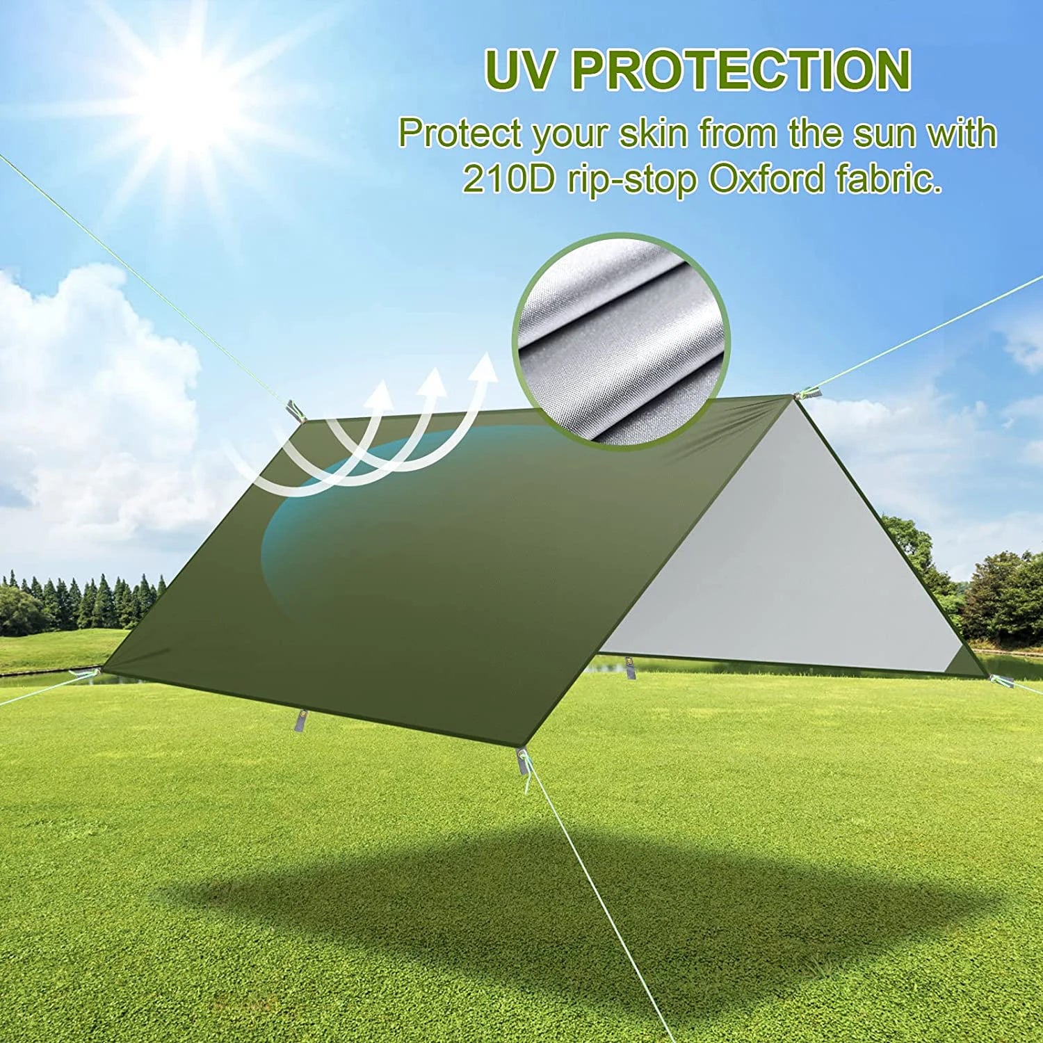 WOQI  Outdoor Camping Tent Rain Fly Tarp 210T Nylon Ripstop PU 3000 Waterproof Lightweight Survival Gear Shelter for Camping