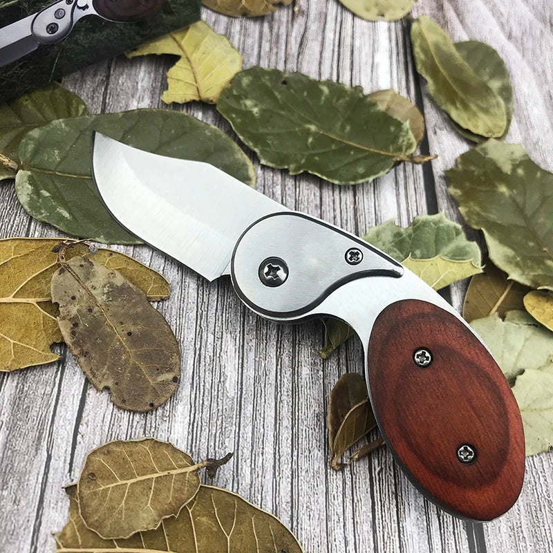 Mini camping EDC pocket knife 2.01 inch daily tactical self-defense tool knife wooden handle outdoor hunting survival knife