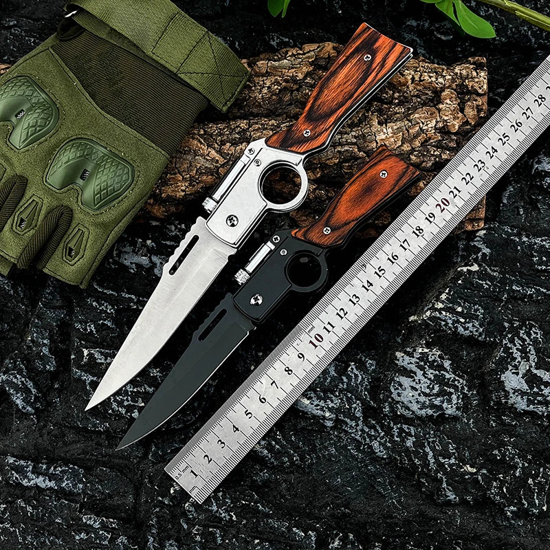 Outdoor Survival All-Around Folding Knife Portable Tactical Pocket EDC Multifunctional Lighting for Camping Hiking Wooden
