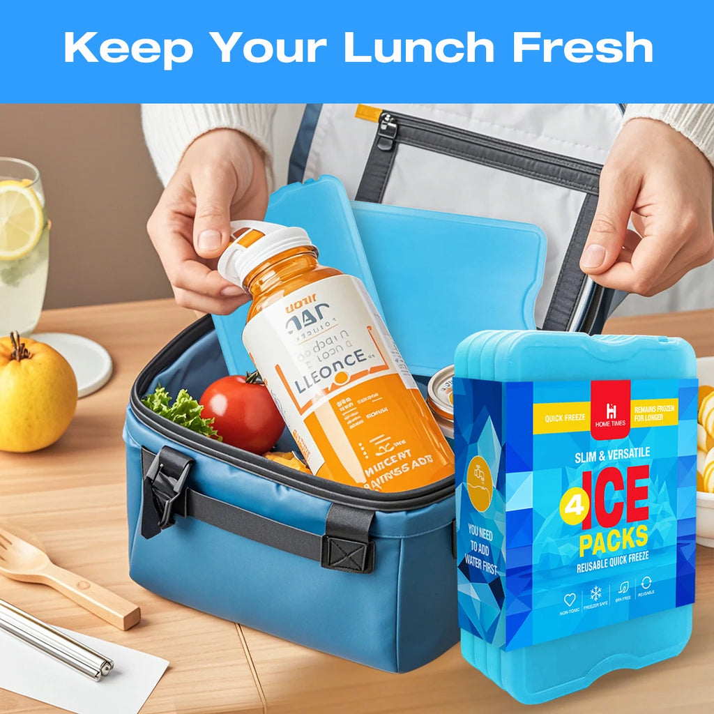 4 PCS Reusable Ice Packs for Cooler & Lunch Box - Long-Lasting Freezer Packs for Food, Perfect for Beach, Camping, Fishing,Blue