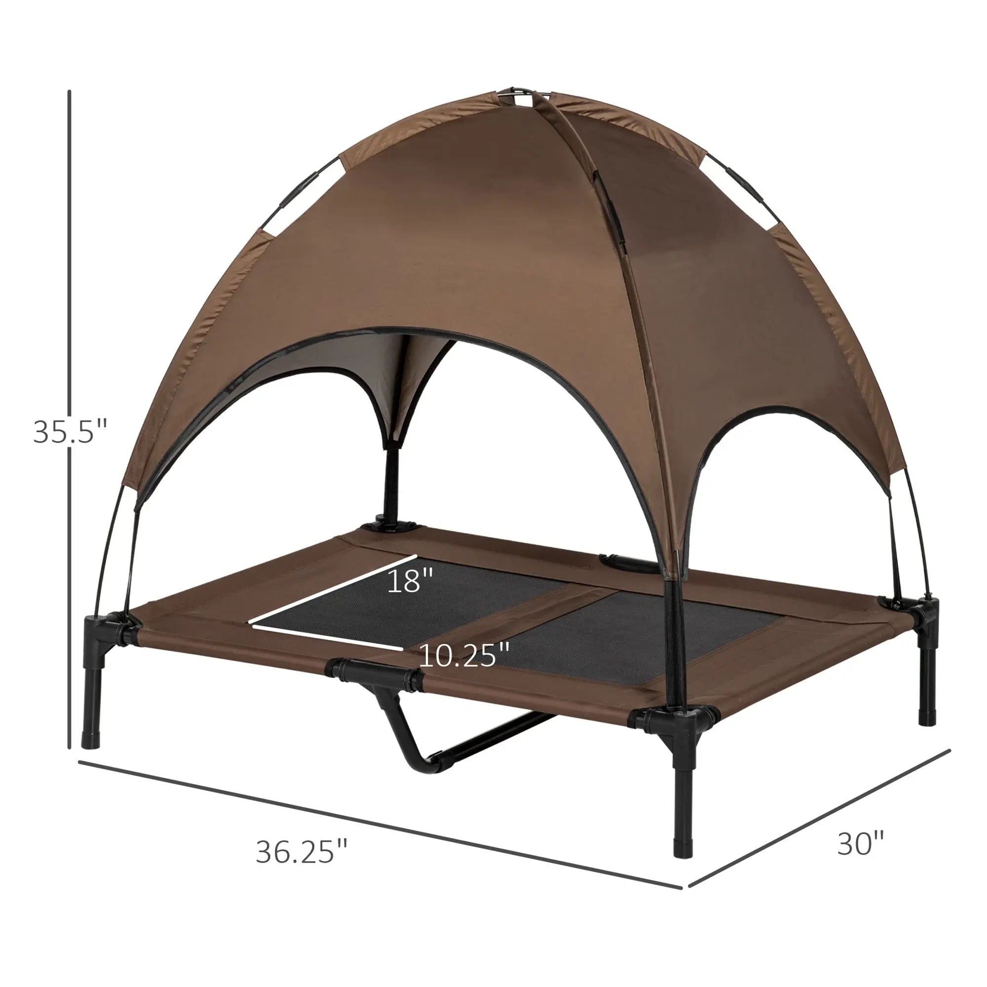 Portable 36-Inch Coffee Dog Cot with UV Protection Canopy Shade Elevate Your Pet's Camping Comfort