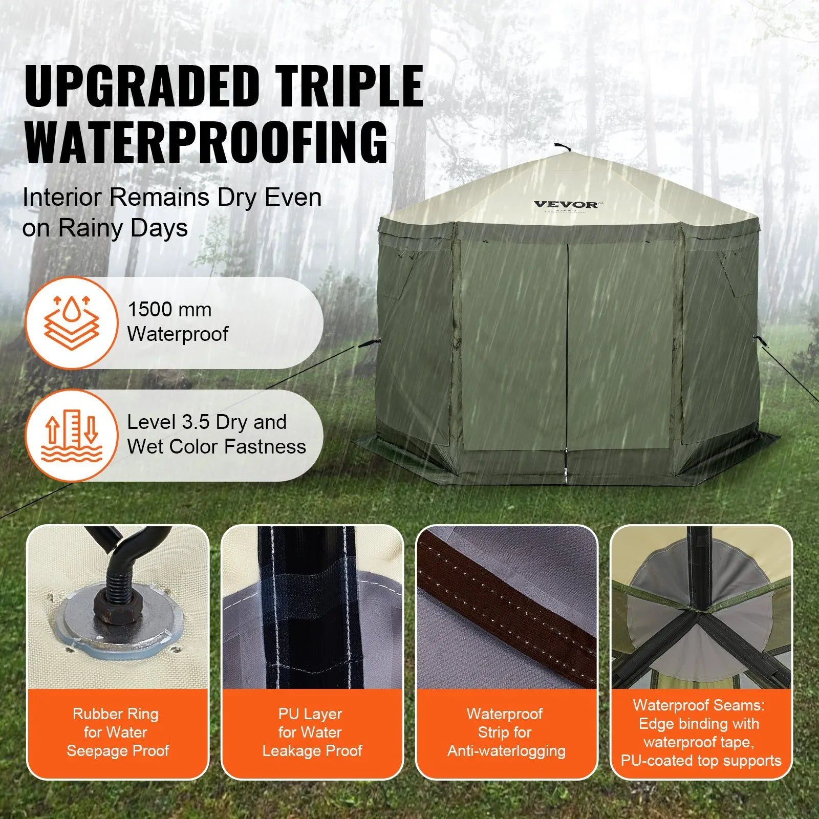 Pop Up Gazebo Tent, Pop-Up Screen Tent 6 Sided Canopy Sun Shelter with 6 Removable Privacy Wind Cloths & Mesh Windows, 10x10FT Q