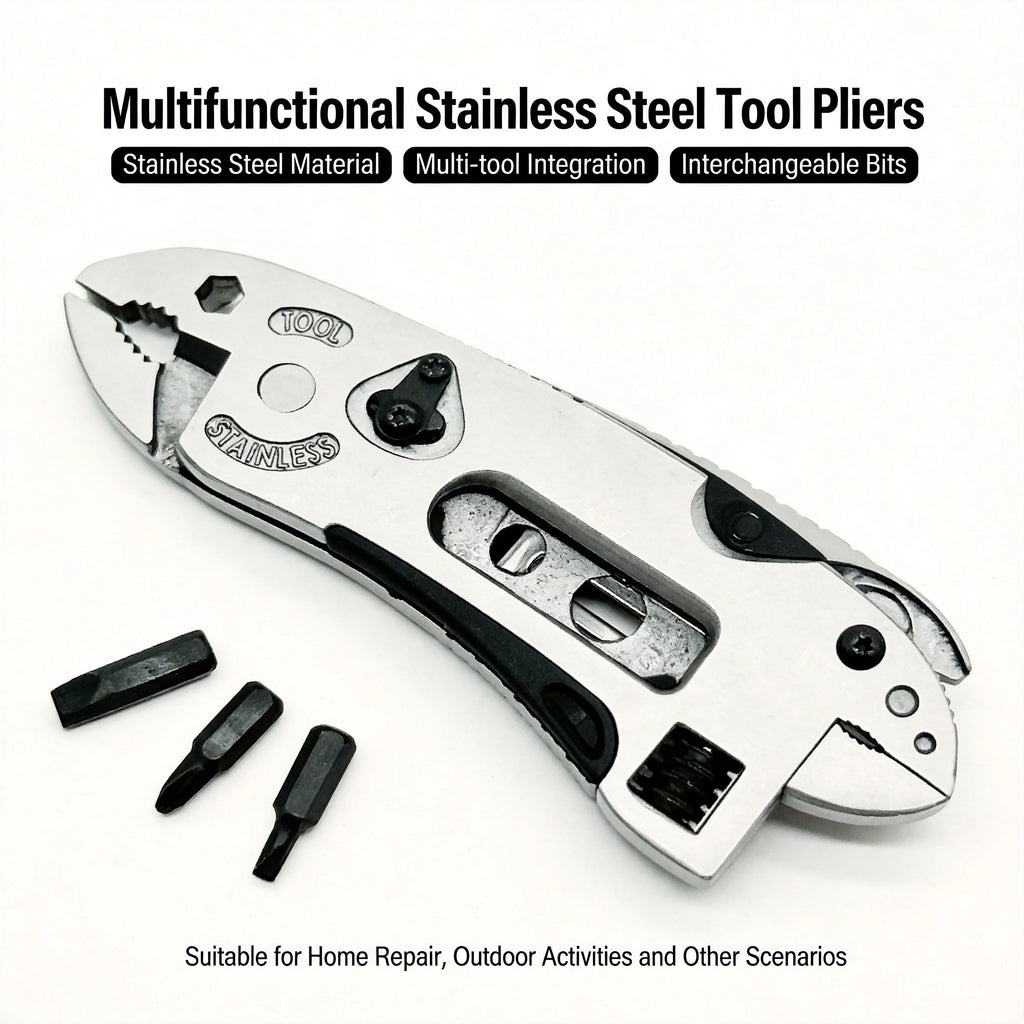 Kit multi-outils tout-en-un avec pinces, couteau de poche, clé à molette réglable et clé à douille pour le camping en plein air, la survie et les réparations