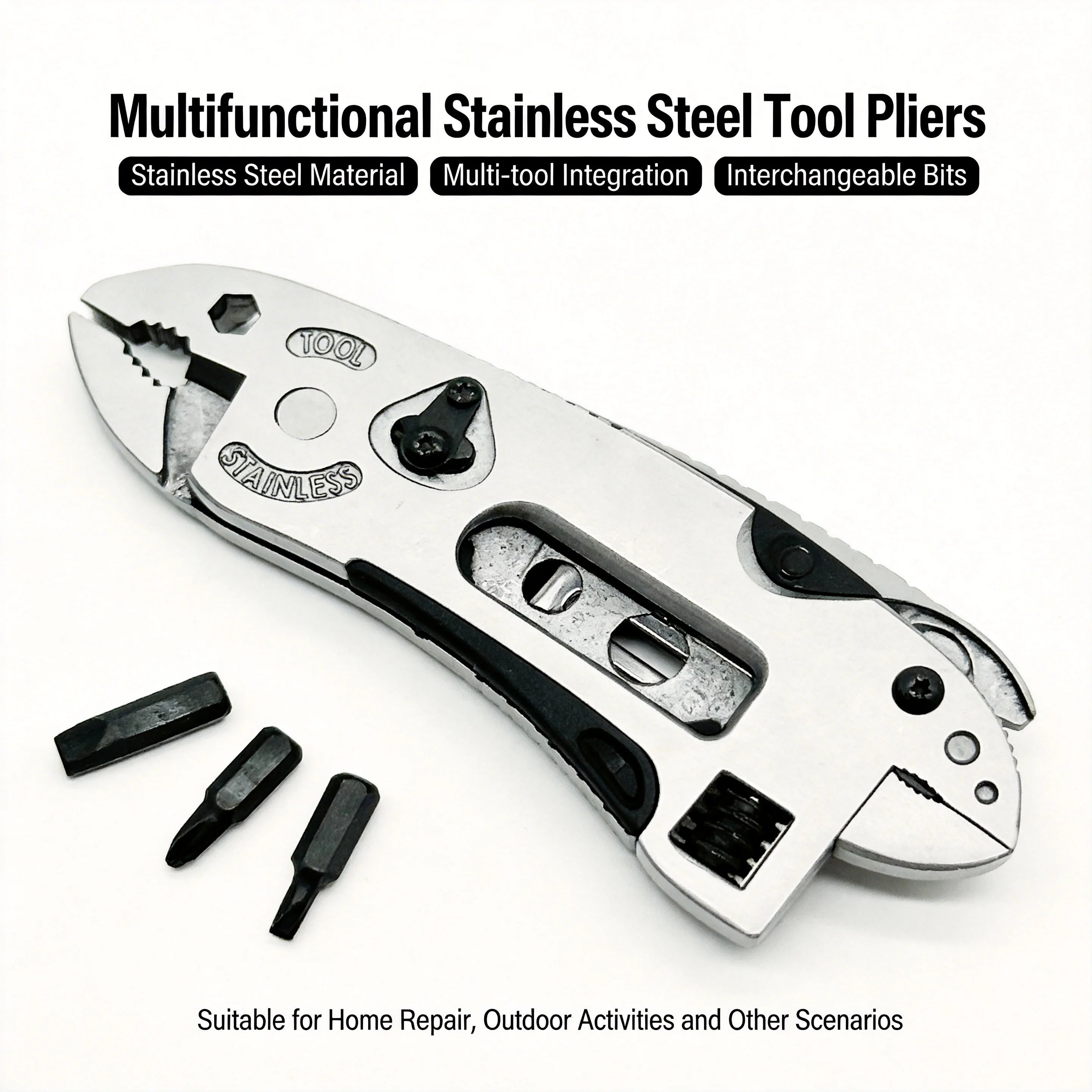 Kit multi-outils tout-en-un avec pinces, couteau de poche, clé à molette réglable et clé à douille pour le camping en plein air, la survie et les réparations