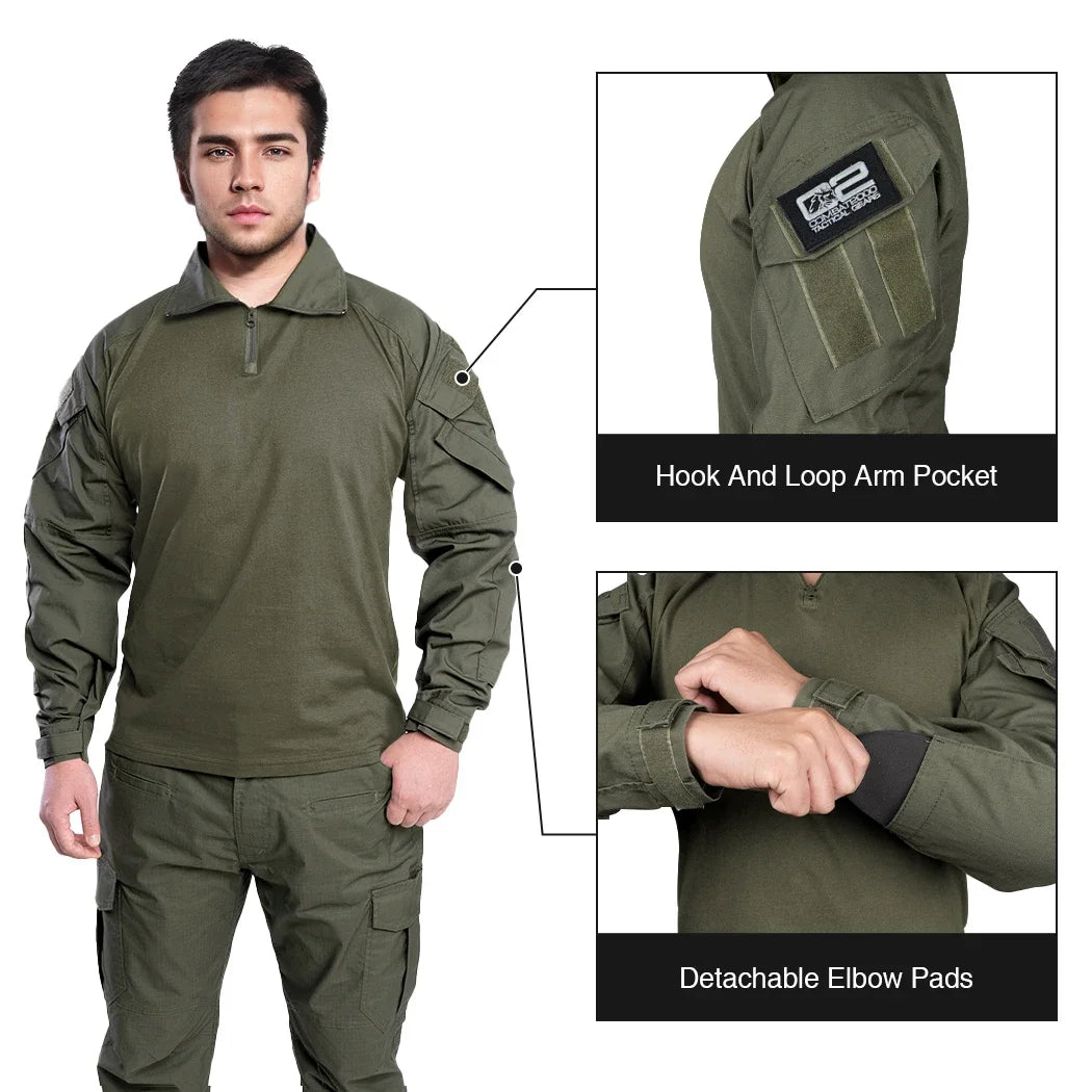 IDOGEAR Tactical Men G3 Combat Shirt with Elbow Pads Long Sleeve Shirt Airsoft Clothing  3101