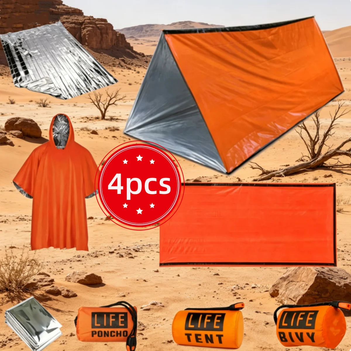 Kit d'urgence imperméable et chaud 4 en 1, outils essentiels pour la survie en plein air et le camping