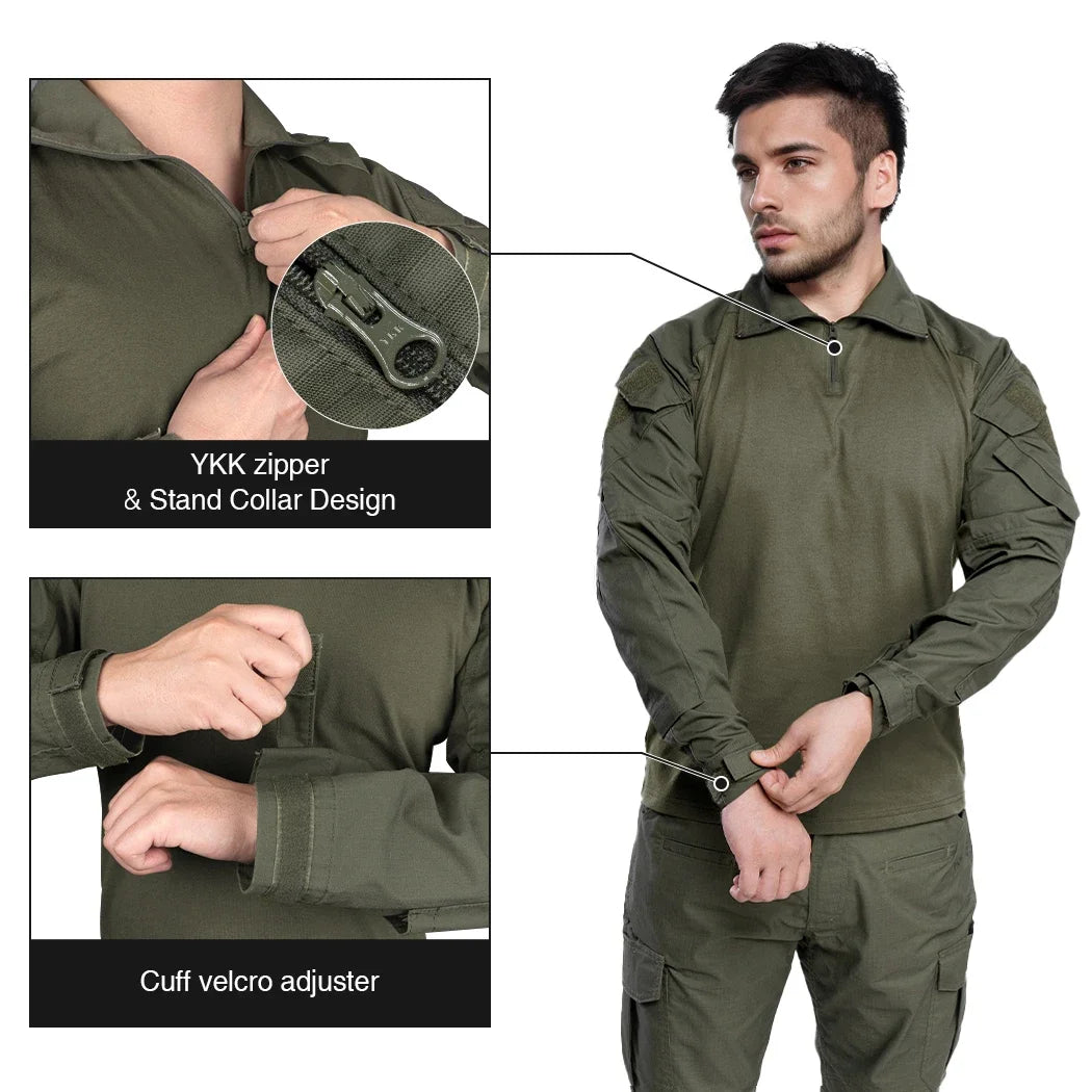 IDOGEAR Tactical Men G3 Combat Shirt with Elbow Pads Long Sleeve Shirt Airsoft Clothing  3101