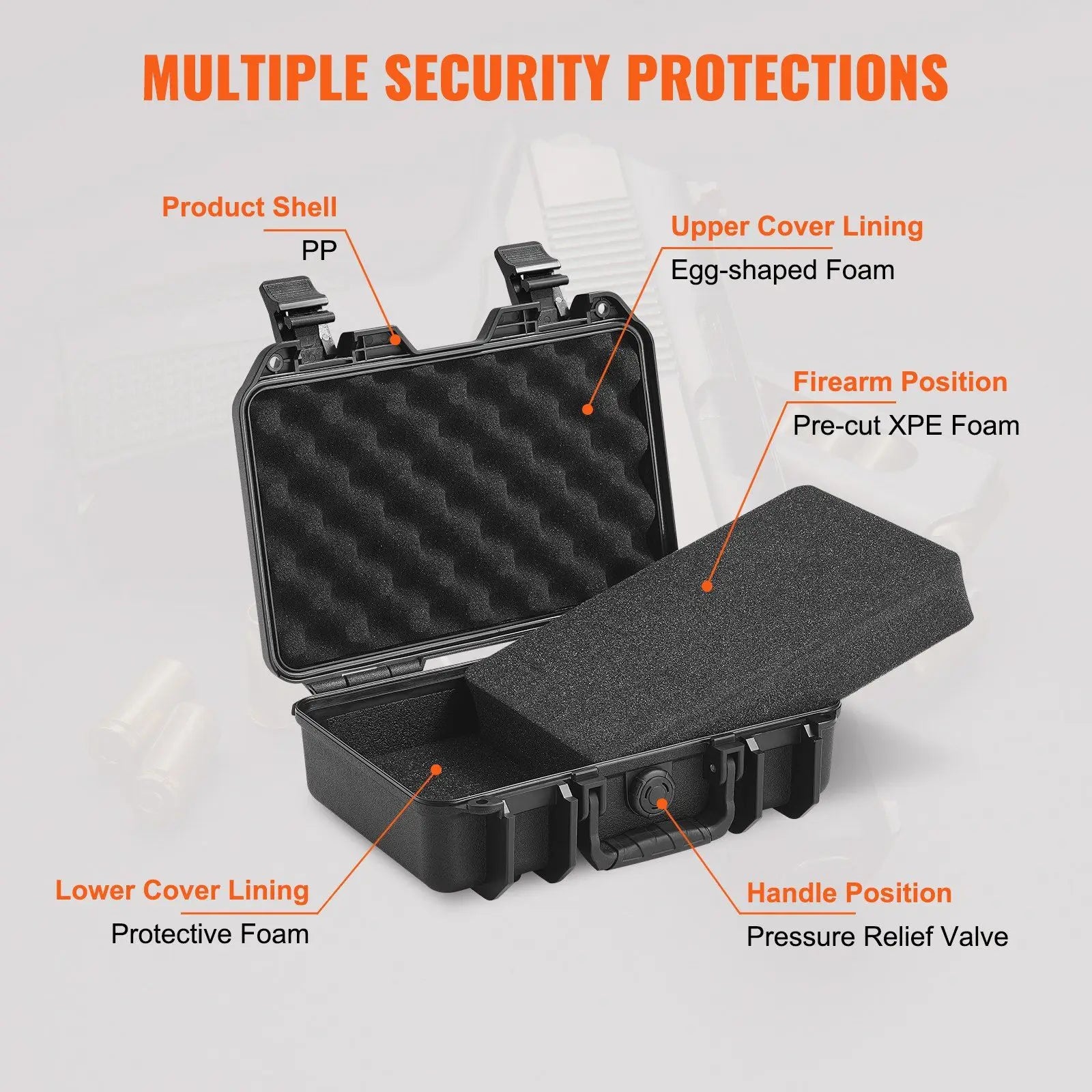 Lockable Pistol Case with Pre-cut PU Foam Hard Self-Defense Supply for 1 Pistol