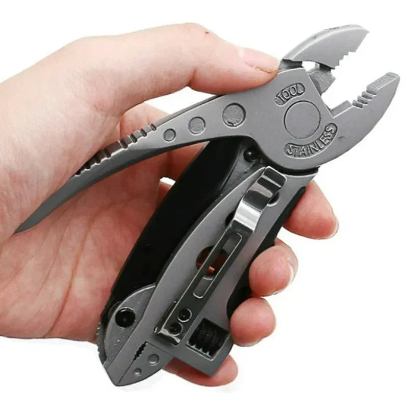 Kit multi-outils tout-en-un avec pinces, couteau de poche, clé à molette réglable et clé à douille pour le camping en plein air, la survie et les réparations