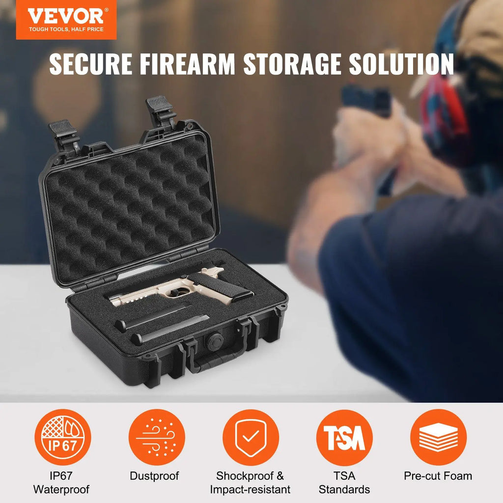 Lockable Pistol Case with Pre-cut PU Foam Hard Self-Defense Supply for 1 Pistol