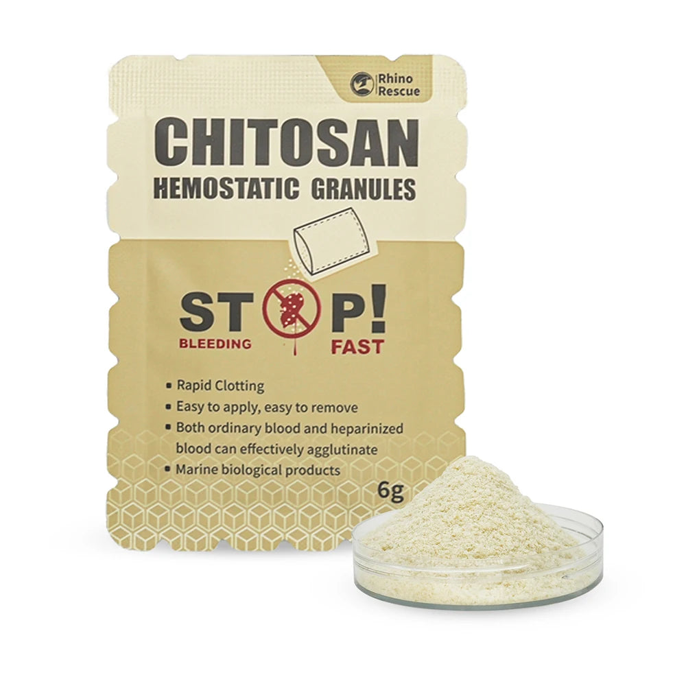 RHINO RESCUE 6g Granule hémostatique de chitosane |   Clusage rapide et portable pour les urgences, les soins des plaies, l'extérieur et |   Aucun résidu d'abord A