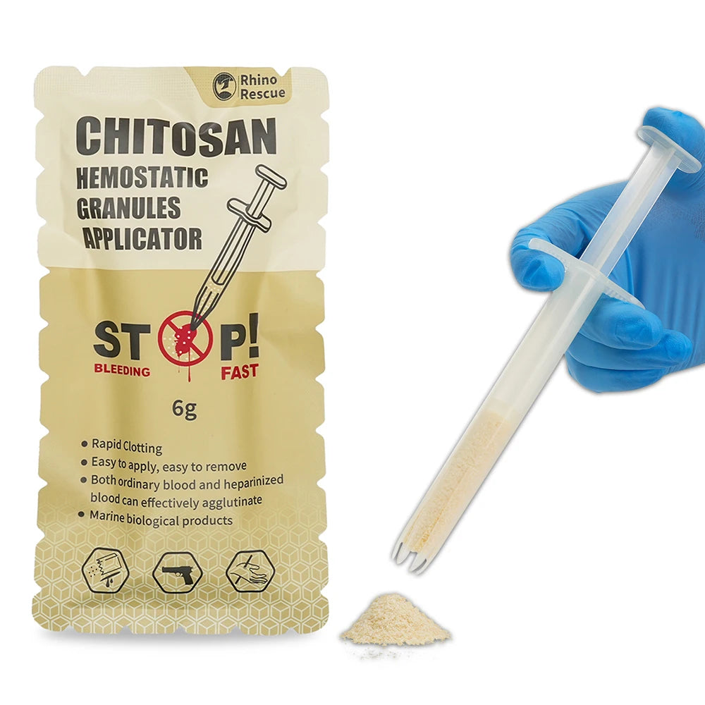 RHINO RESCUE 6g Granule hémostatique de chitosane |   Clusage rapide et portable pour les urgences, les soins des plaies, l'extérieur et |   Aucun résidu d'abord A