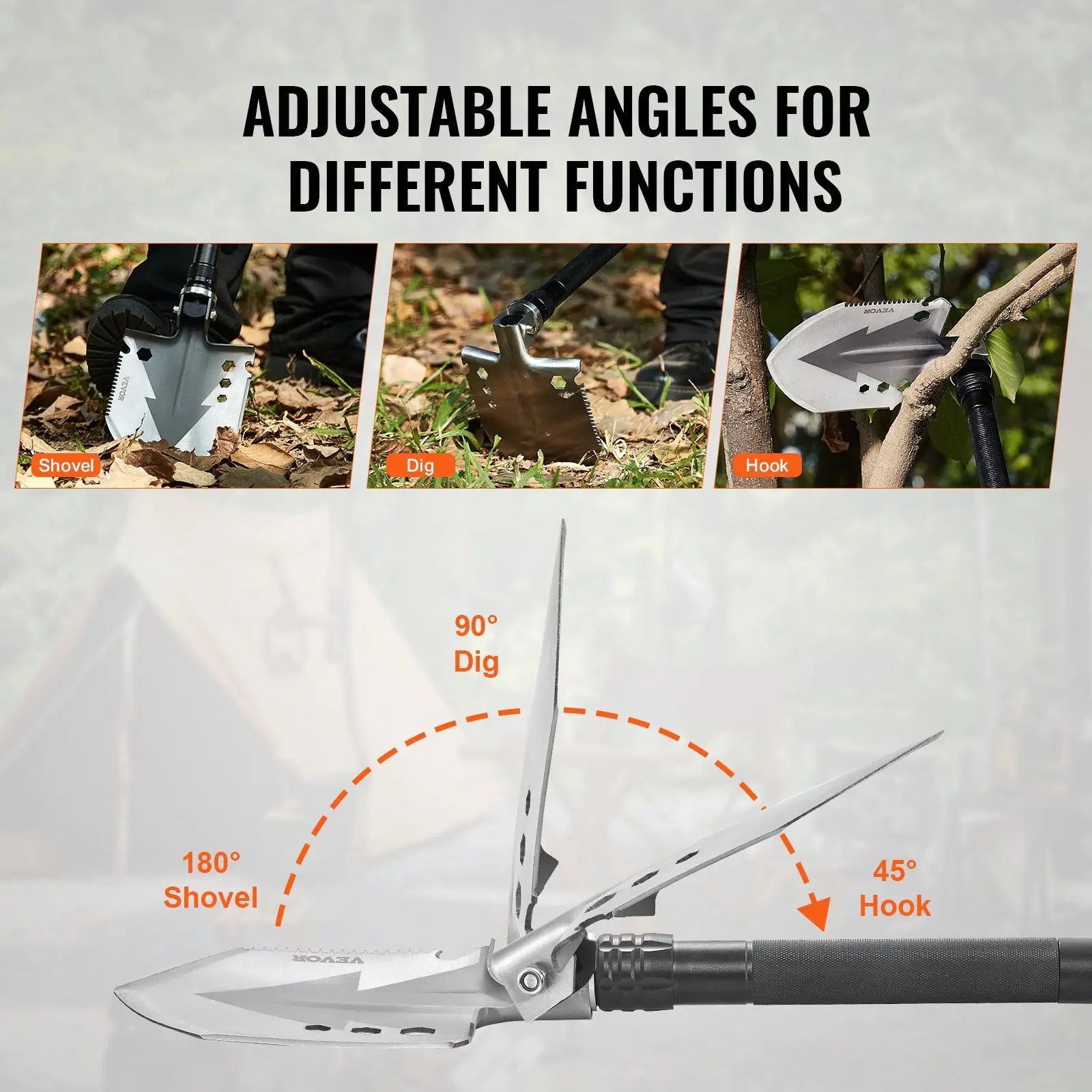 Portable Compact 11 in 1 Survival Shovel Folding Multitool Camping Tool