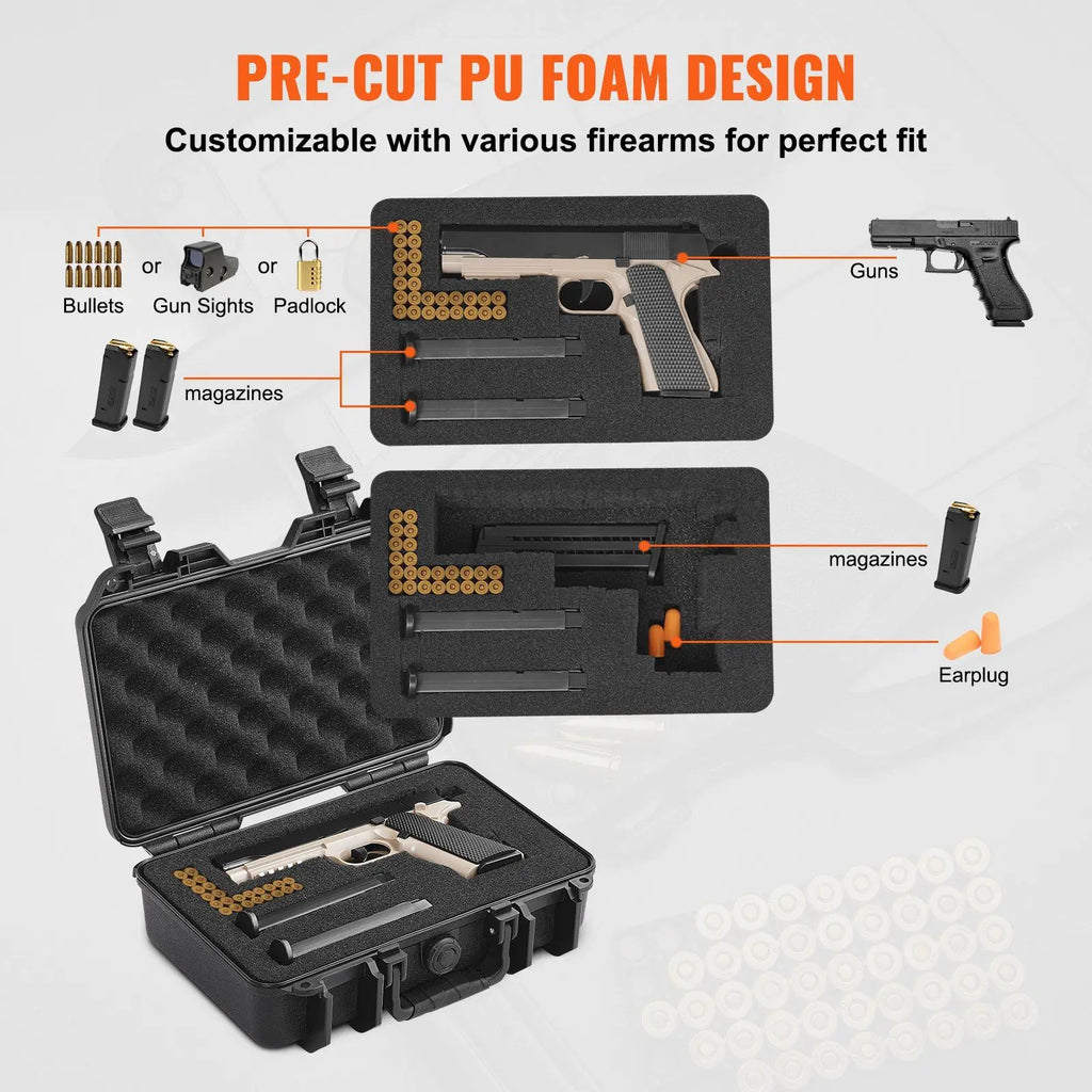 Lockable Pistol Case with Pre-cut PU Foam Hard Self-Defense Supply for 1 Pistol