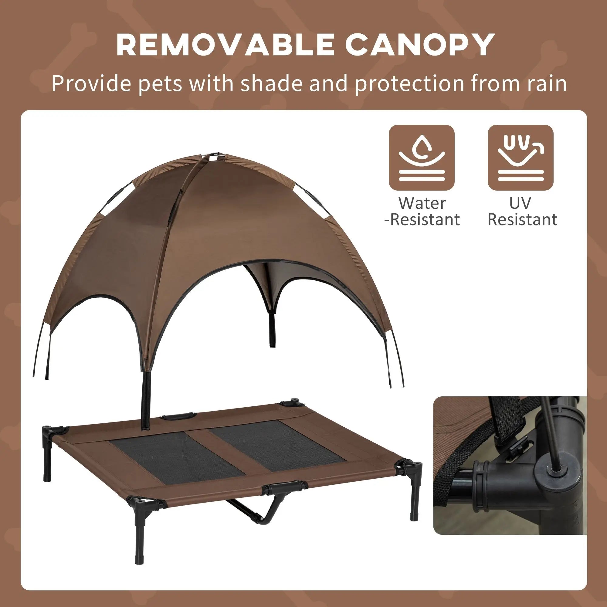 Portable 36-Inch Coffee Dog Cot with UV Protection Canopy Shade Elevate Your Pet's Camping Comfort