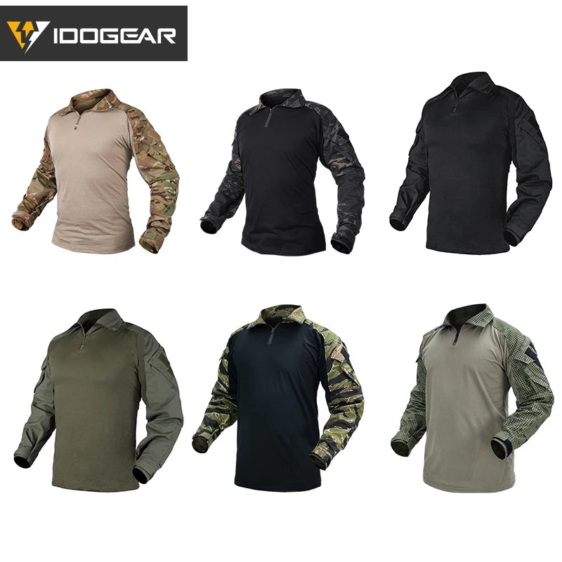 IDOGEAR Tactical Men G3 Combat Shirt with Elbow Pads Long Sleeve Shirt Airsoft Clothing  3101