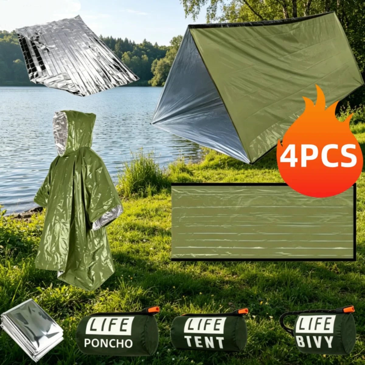 Kit d'urgence imperméable et chaud 4 en 1, outils essentiels pour la survie en plein air et le camping